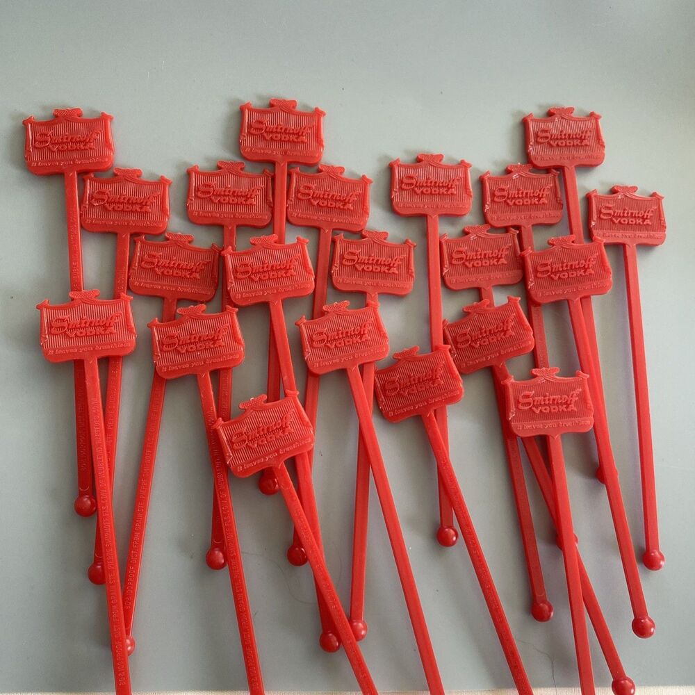 Lot 20 Vintage Smirnoff Vodka Swizzle Sticks Red Plastic Drink Stirrers Barware